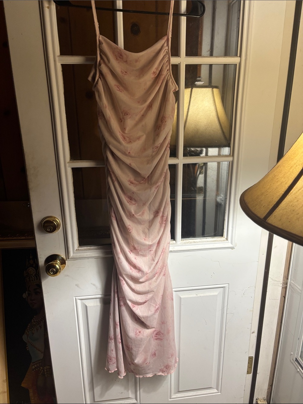 SHEIN Blush Pink Floral Ruched Maxi Slip Dress